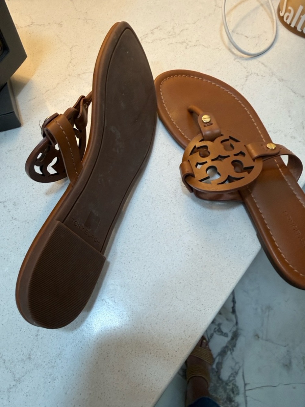 Tory Burch Brown Miller Leather Logo Sandals - Picture 4 of 4